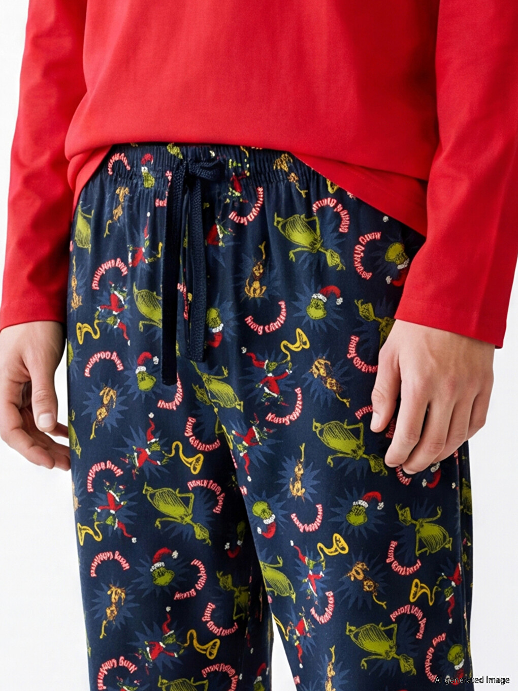Pizhama Të Poshtme Të Stampuara Grinch Për Burra-2