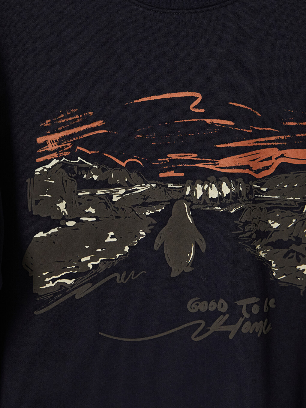 Lacivert Bisiklet Yaka Baskılı Erkek Sweatshirt-4