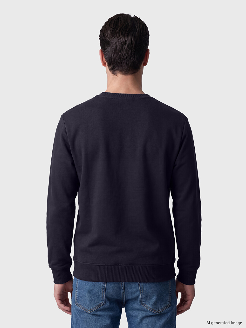 Lacivert Bisiklet Yaka Baskılı Erkek Sweatshirt-1