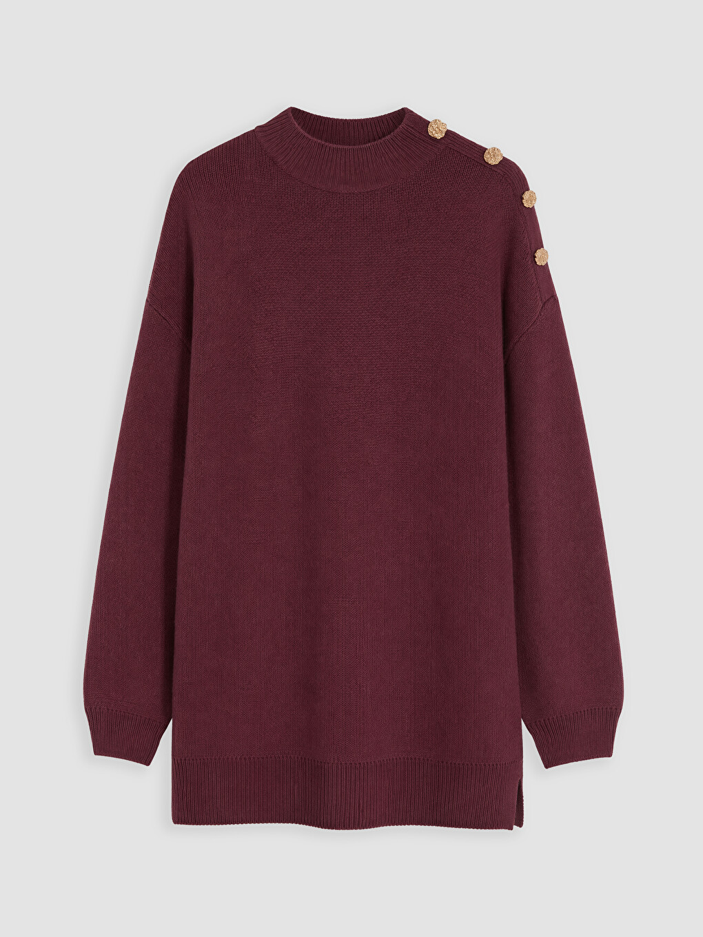Bordo Dik Yaka Kadın Triko Tunik-4