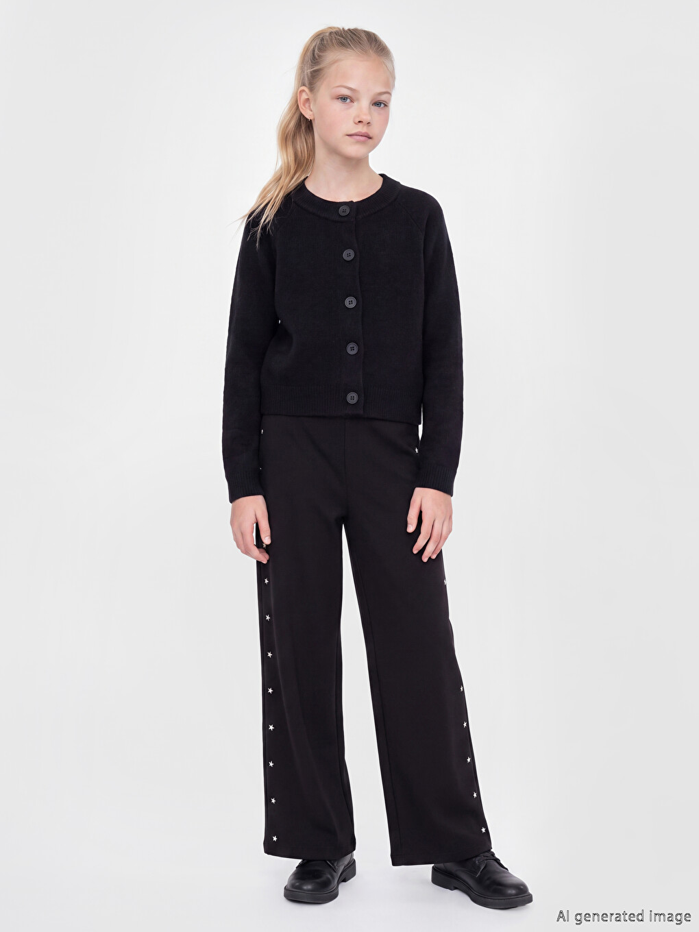 Star Detailed Wide Leg Girls' Sweatpants-1