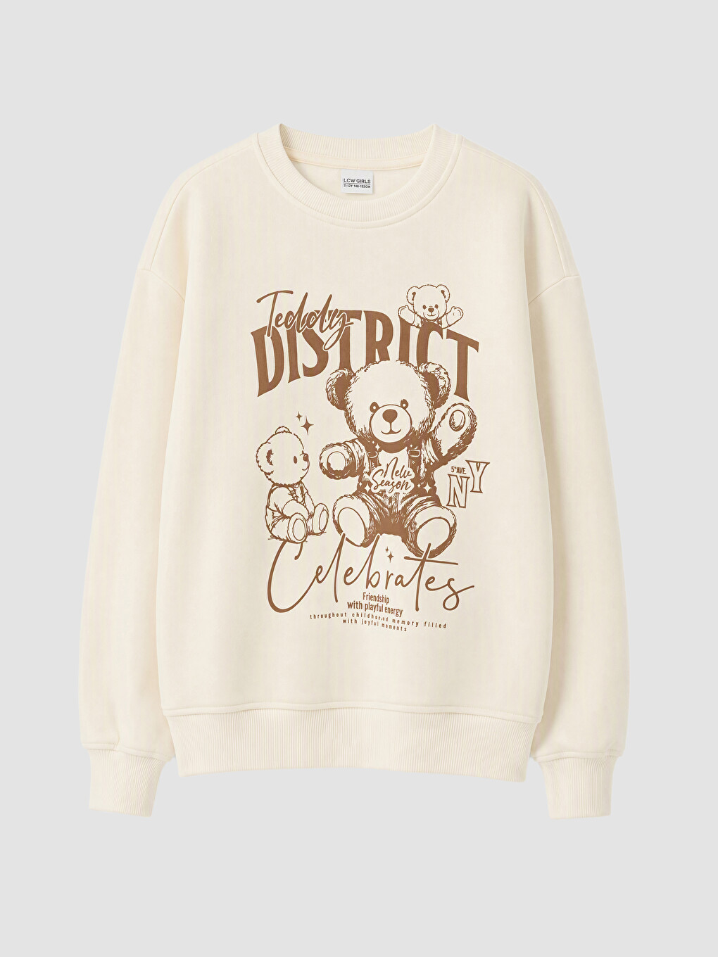 Bej 2'li Baskılı Kız Çocuk Kalın Sweatshirt-1