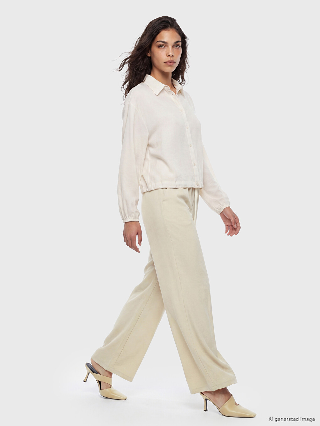 Elastic Waist Wide Leg Women's Trousers