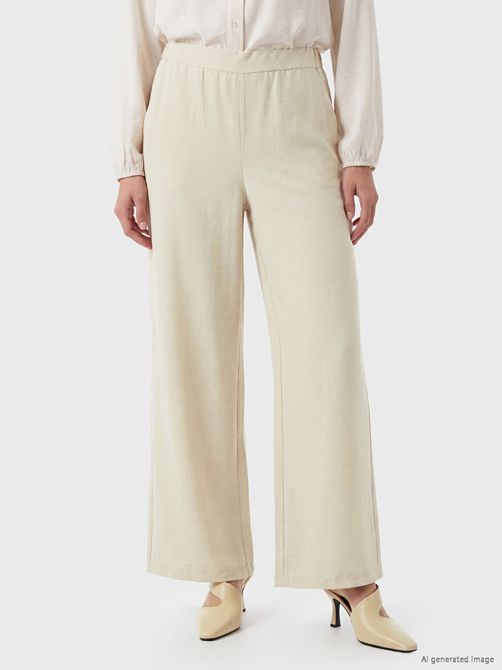 Elastic Waist Wide Leg Women's Trousers-1
