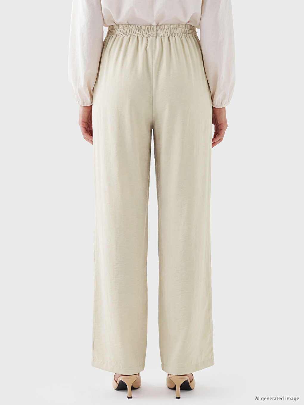 Elastic Waist Wide Leg Women's Trousers-3