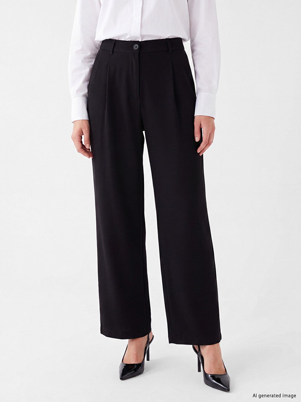 Wide Leg Pleated Women's Fabric Trousers-1