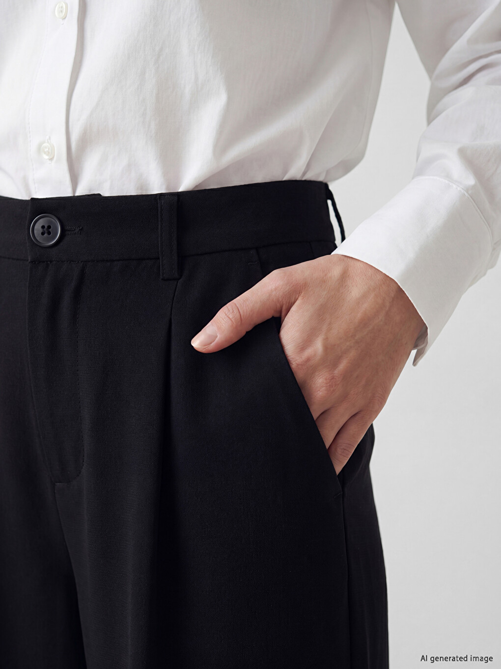 Wide Leg Pleated Women's Fabric Trousers-2