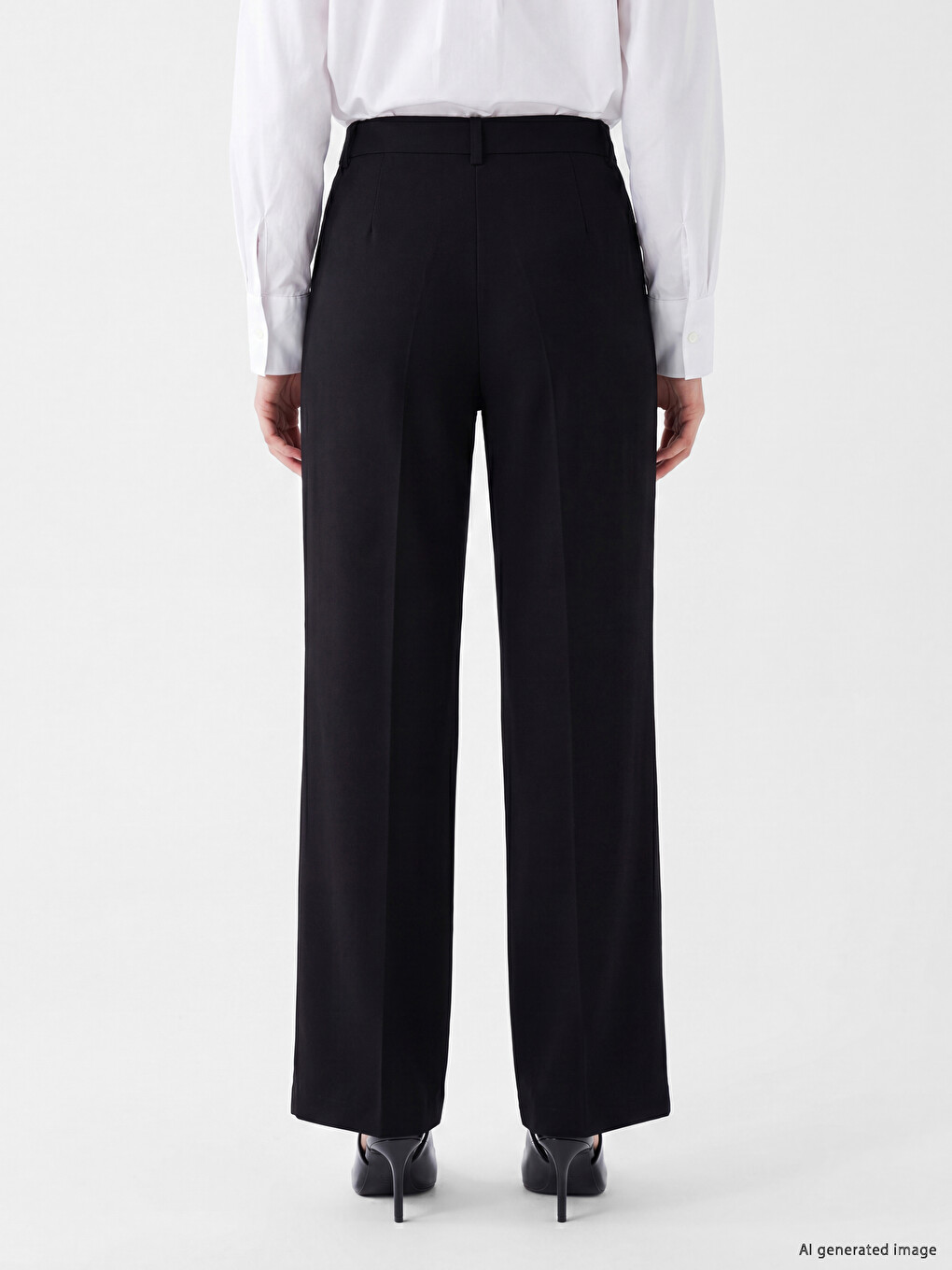Wide Leg Pleated Women's Fabric Trousers-3