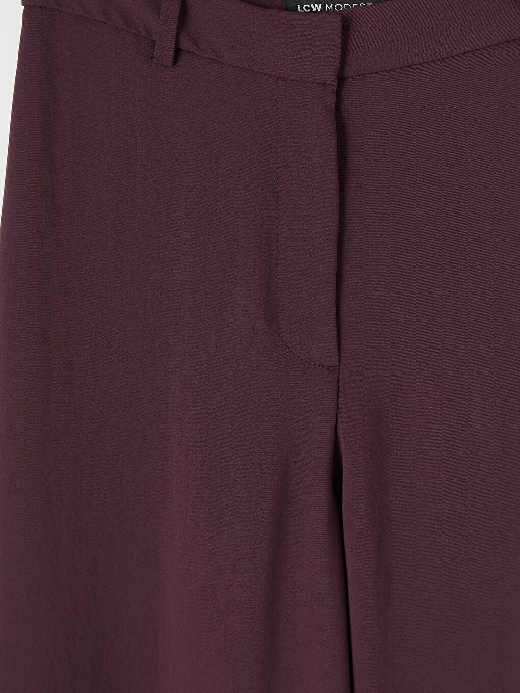 Bordo Regular Fit Geniş Paça Kadın Pantolon-2
