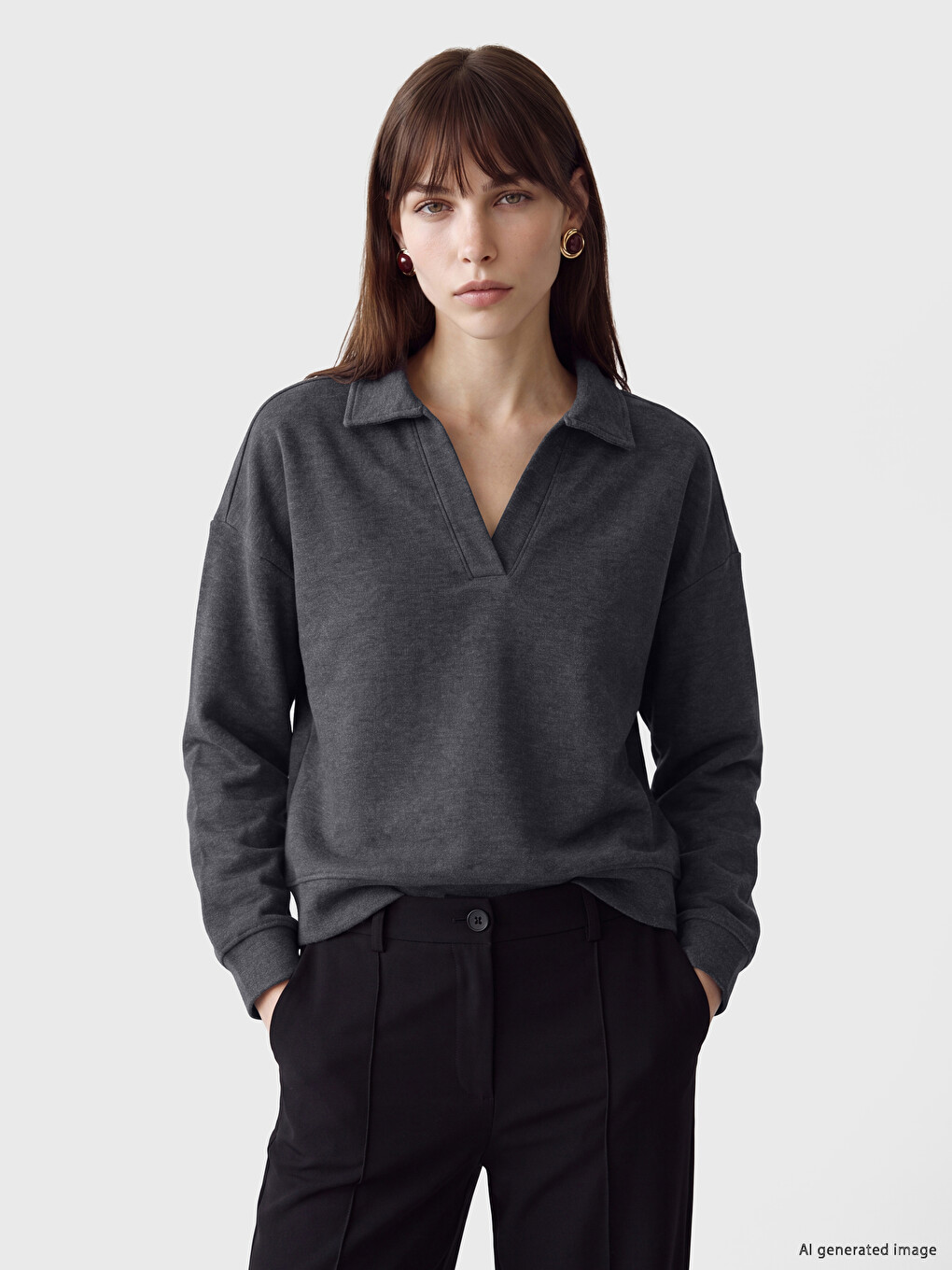 Ženska Oversize Dukserica S Polo Kragnom