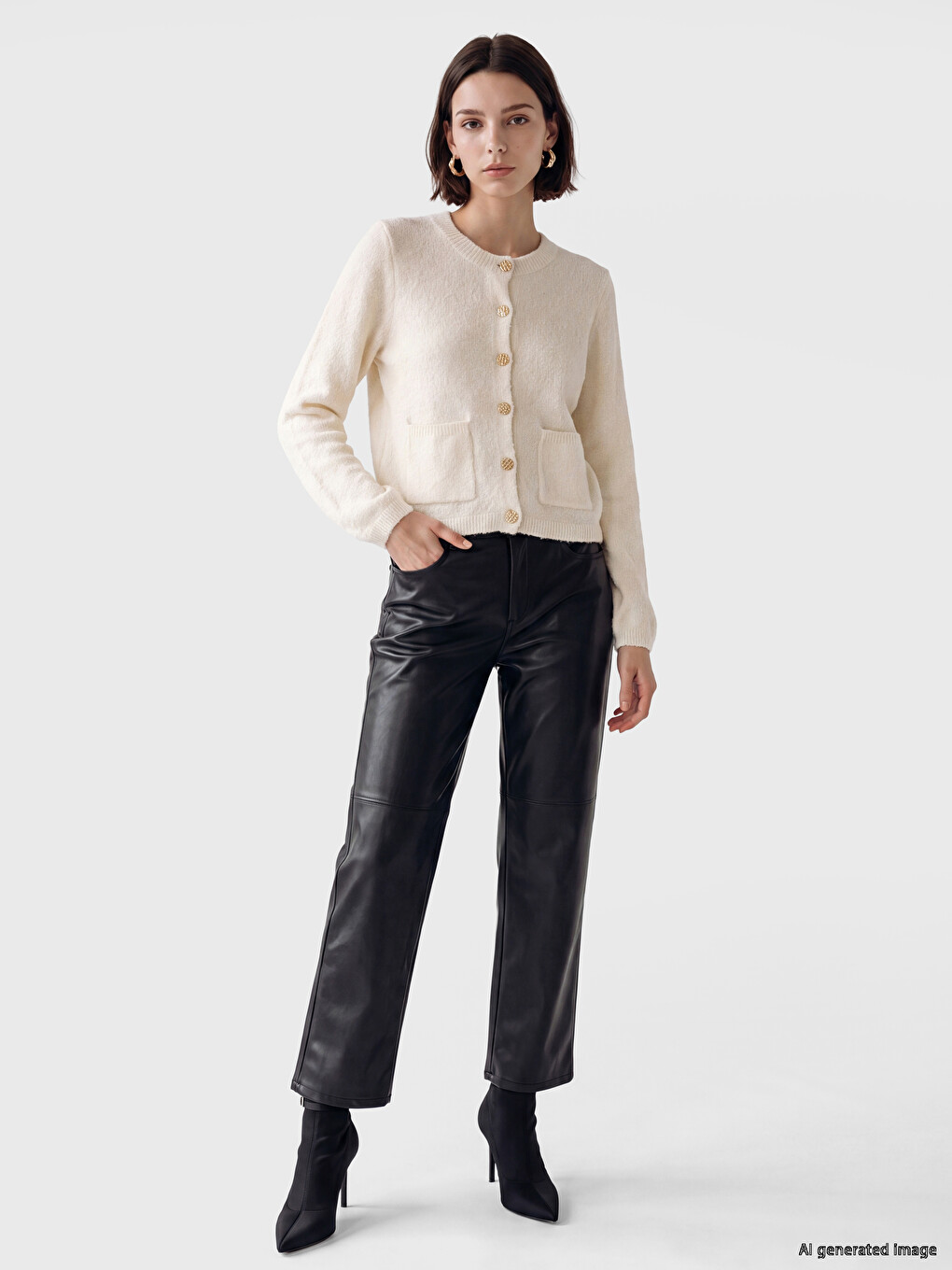 Crew Neck Women's Knitwear Cardigan-1