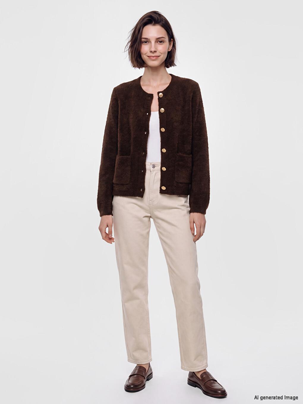 Crew Neck Women's Knitwear Cardigan-1