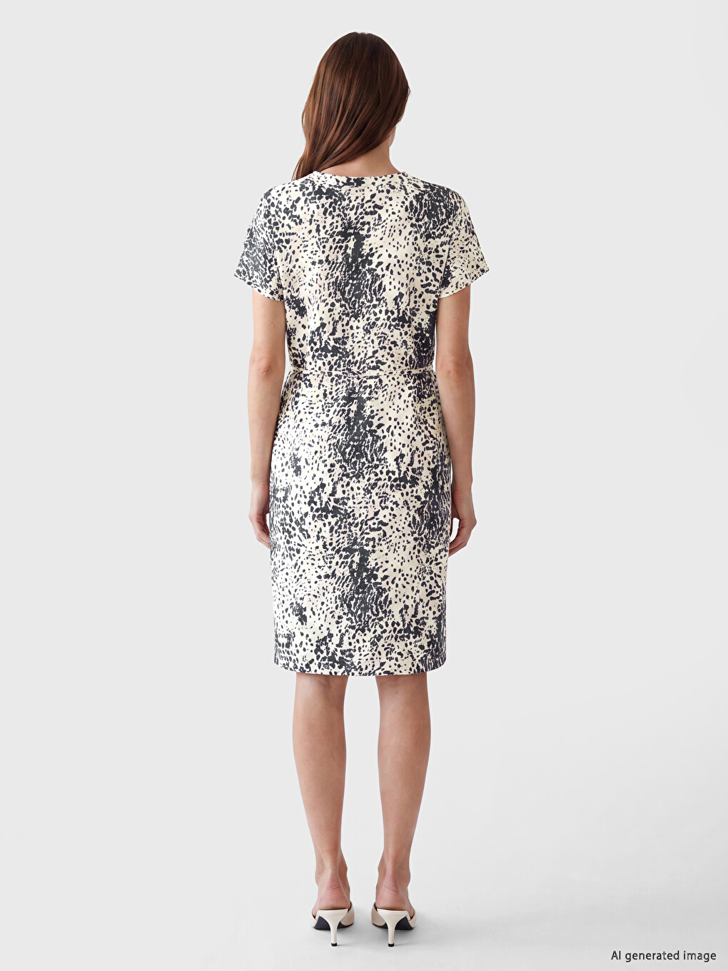 Robe À Motif Avec Ceinture À Nouer Et Encolure En V Échancré-3