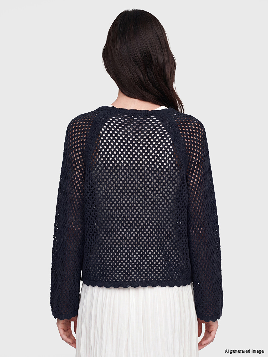 Crew Neck Open-knit Women's Knitwear Sweater-3