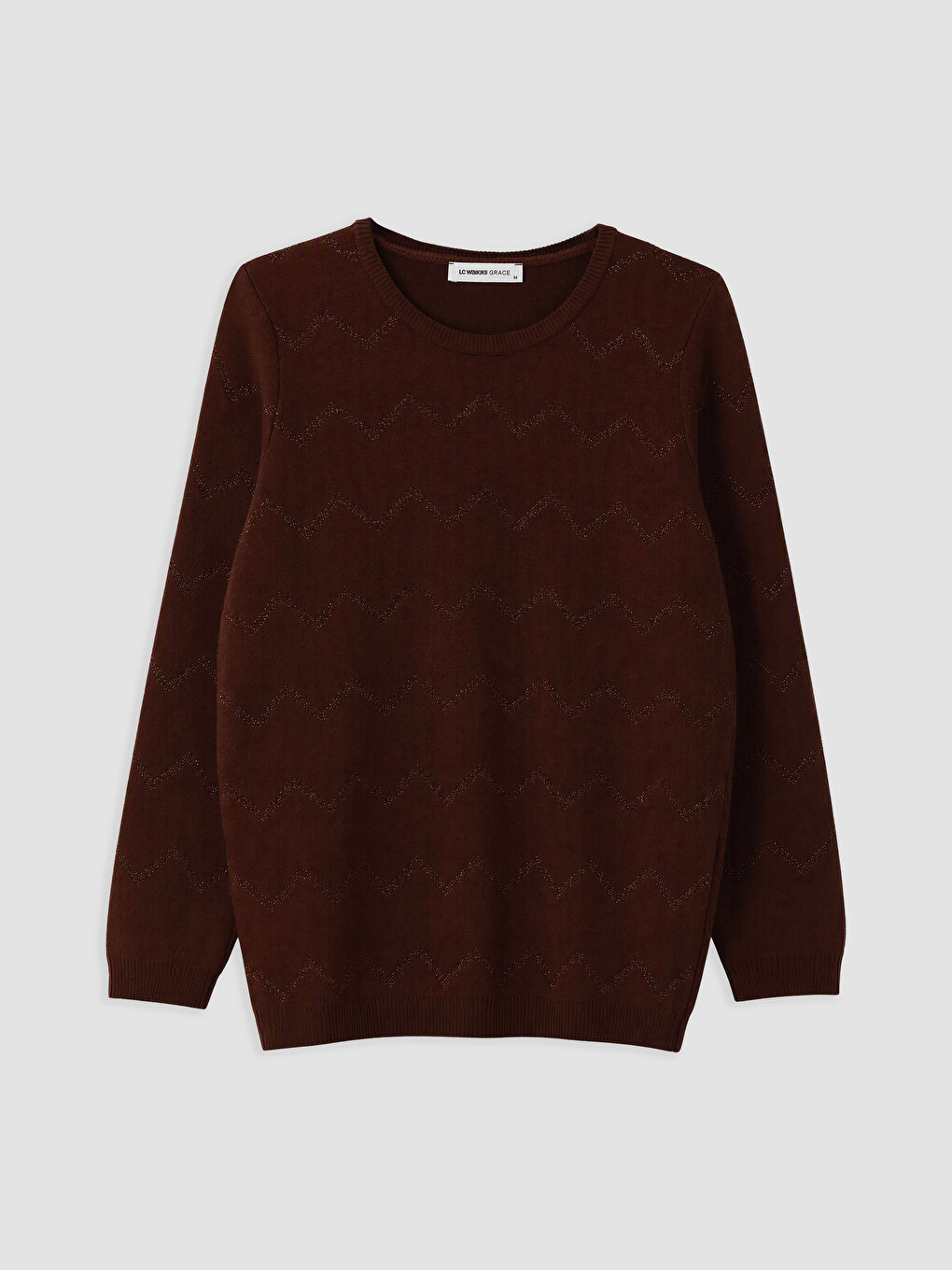 Crew Neck Zigzag Patterned Women's Knitwear Sweater