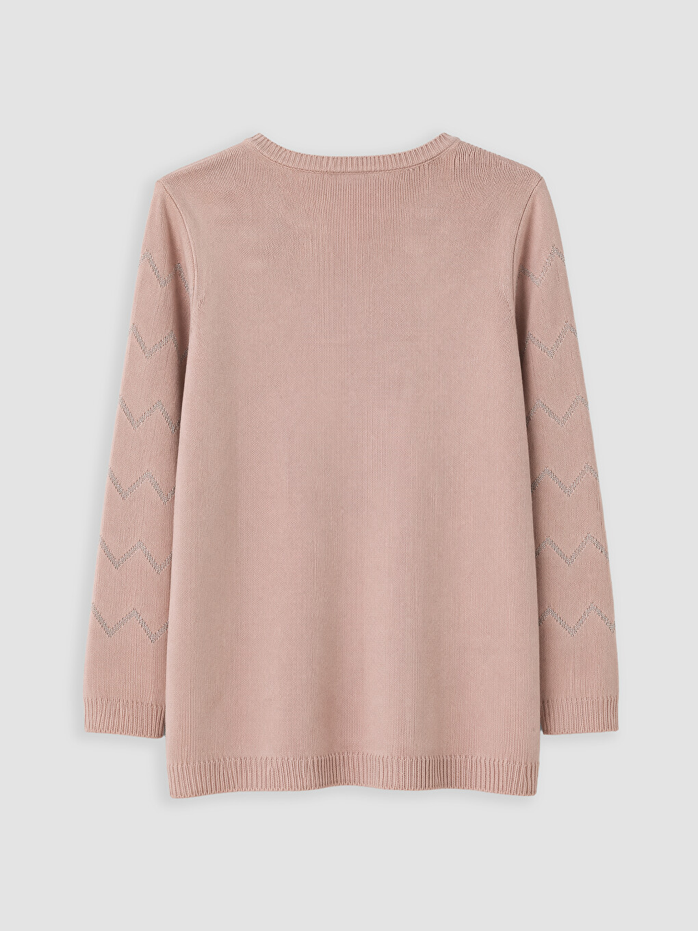 Pembe Bisiklet Yaka Zikzak Desenli Kadın Triko Kazak-2