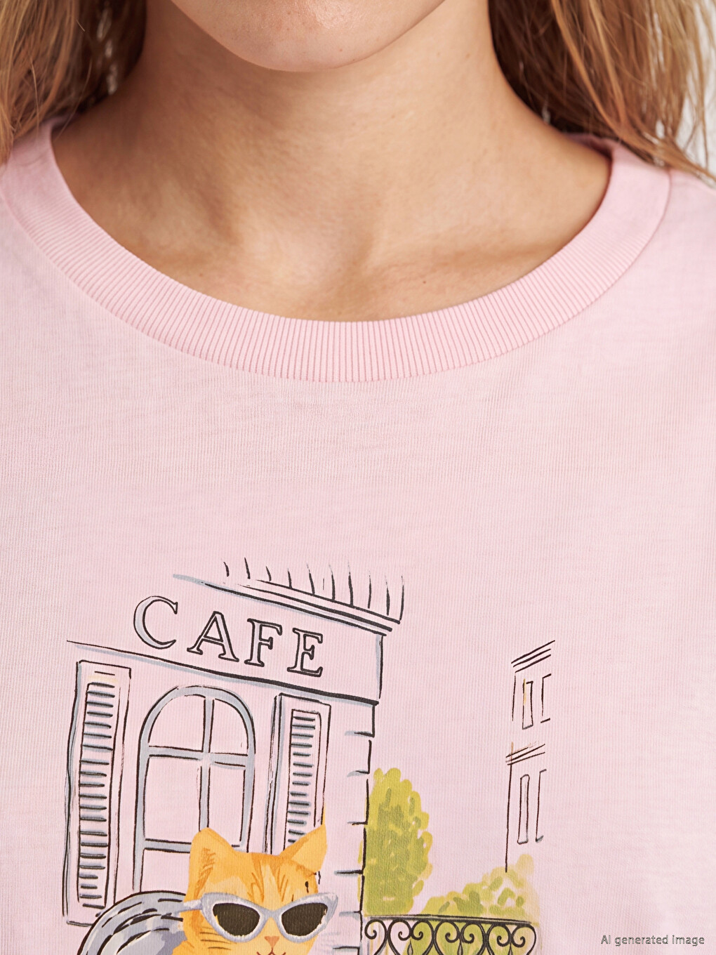 Crew Neck Cat Printed Women's Nightdress-2
