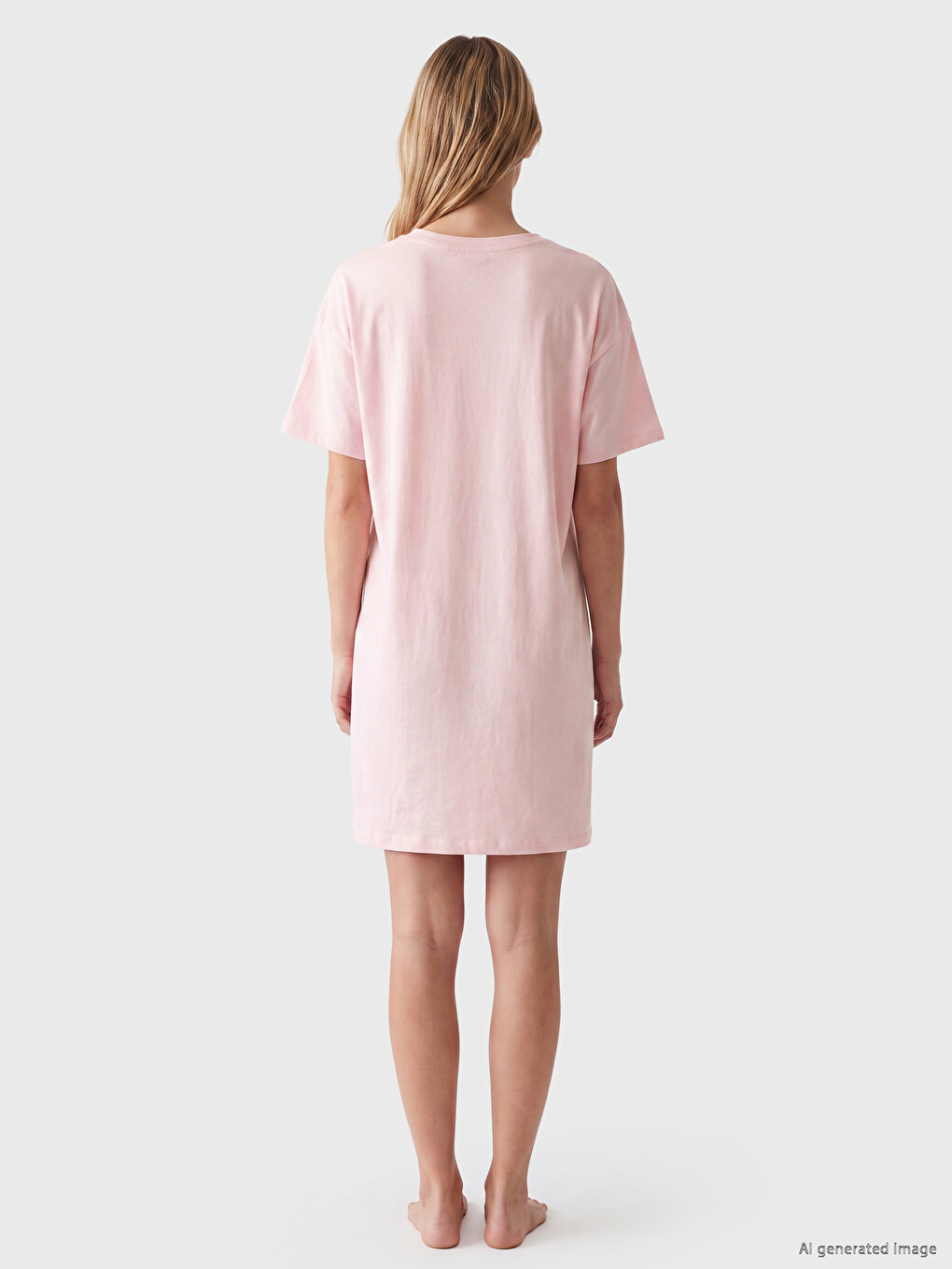 Crew Neck Cat Printed Women's Nightdress-3