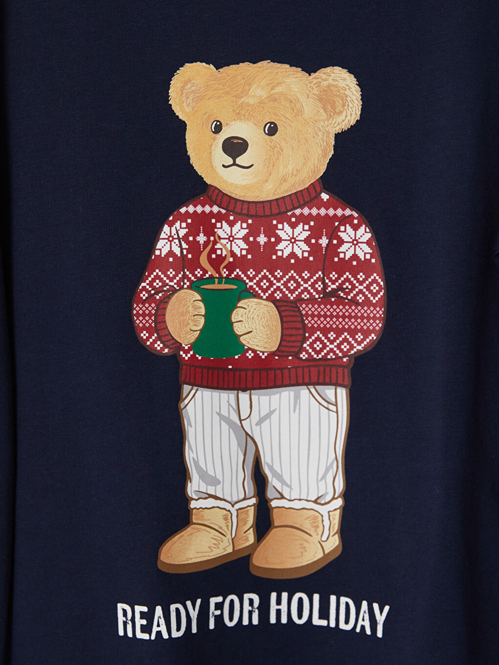 Lacivert Ayı Teddy Baskılı Erkek Çocuk Pijama Takımı-3
