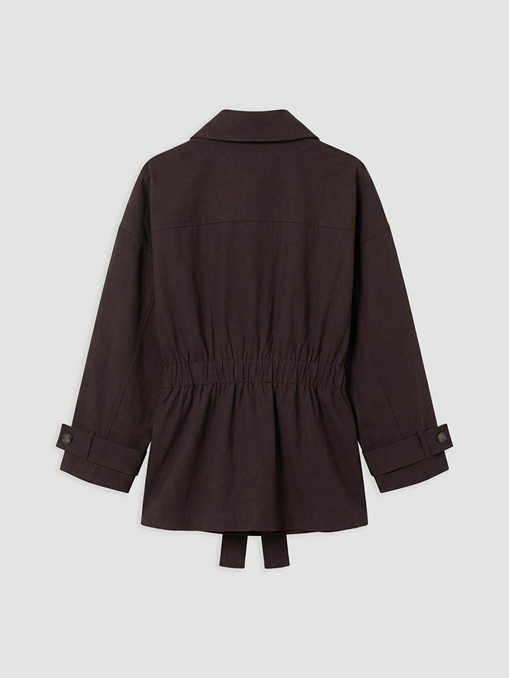 Kahverengi Kuşaklı Oversize Kadın Gabardin Ceket-1