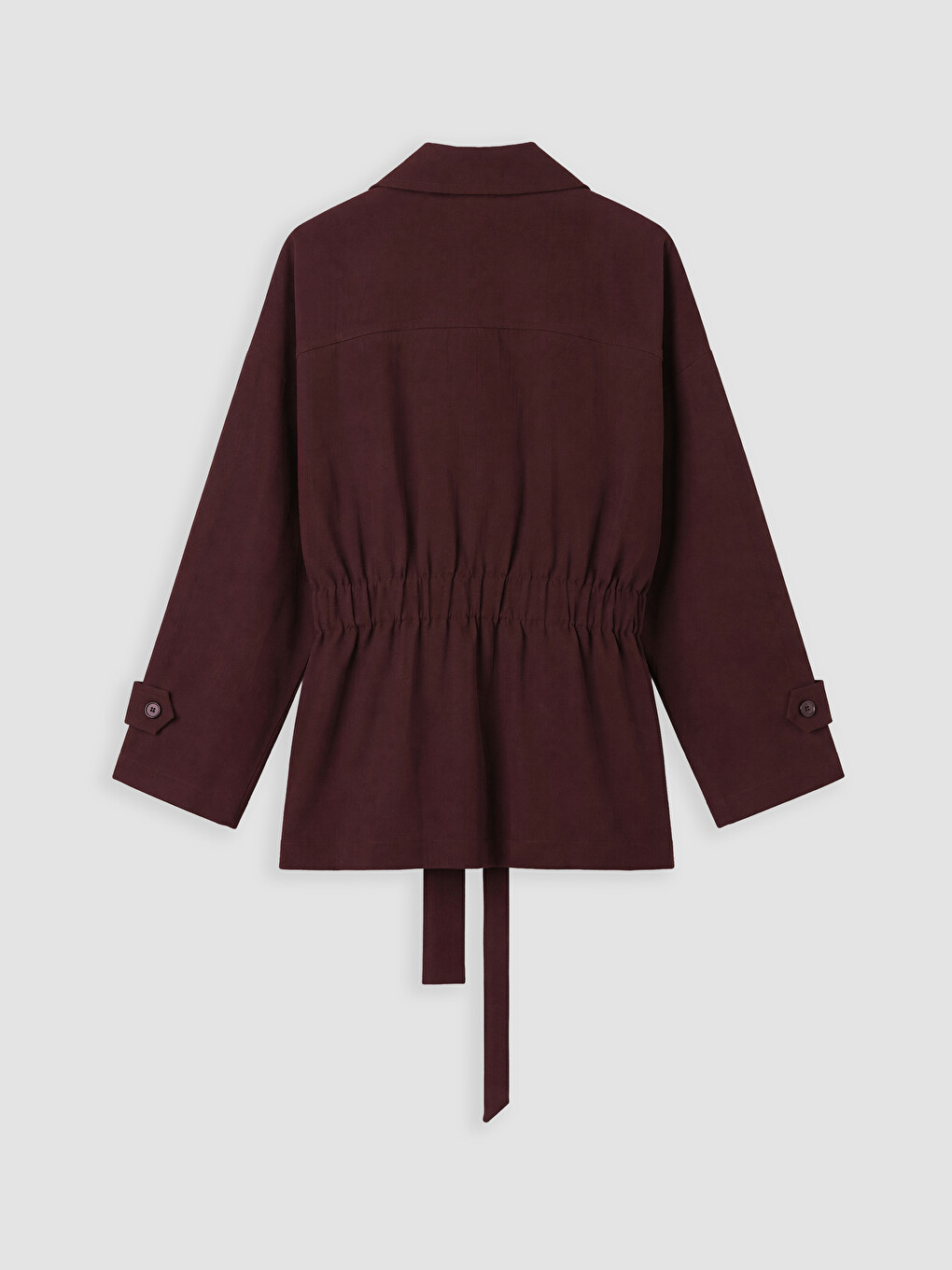 Bordo Kuşaklı Oversize Kadın Gabardin Ceket-2