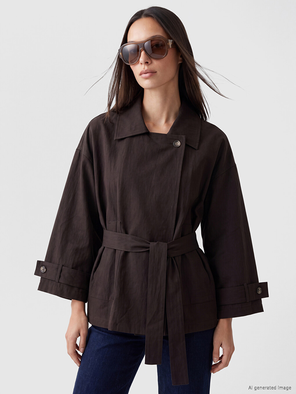 Sash Oversize Women's Twill Jacket-1