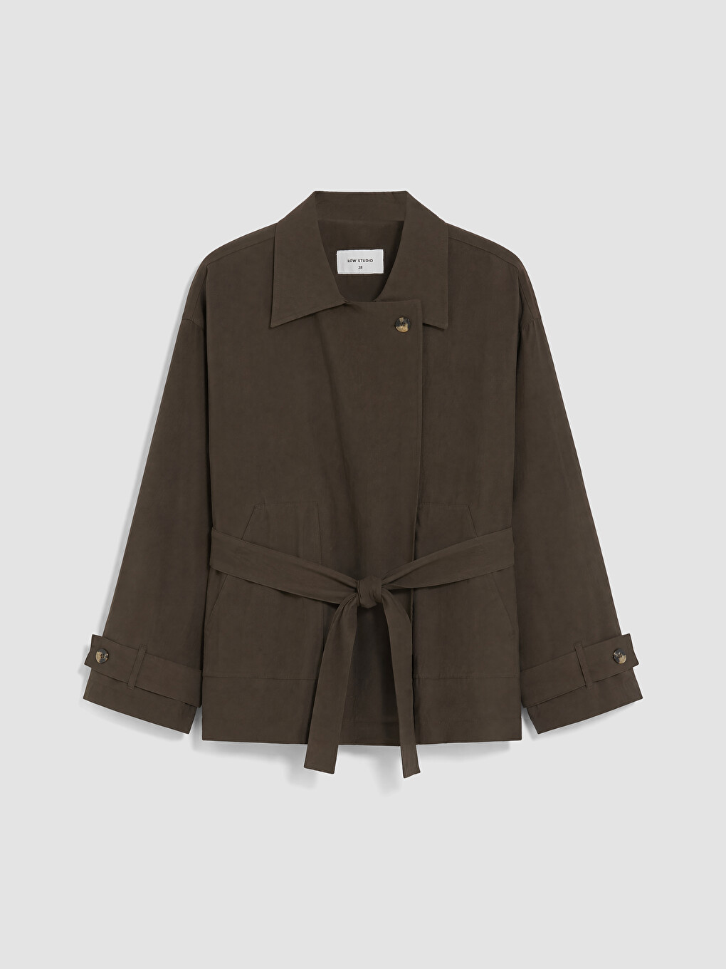 Haki Kuşaklı Oversize Kadın Gabardin Ceket
