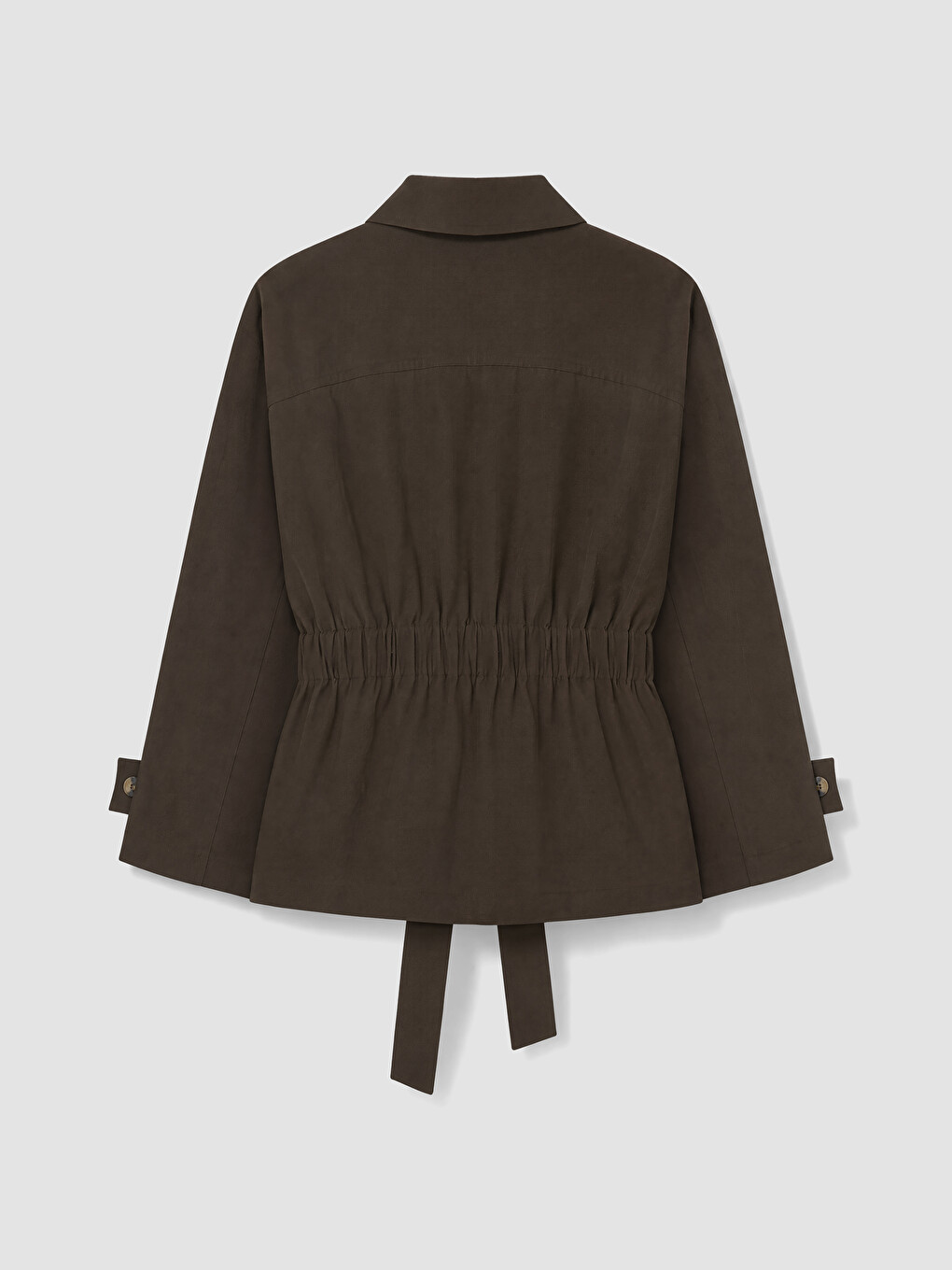 Haki Kuşaklı Oversize Kadın Gabardin Ceket-4