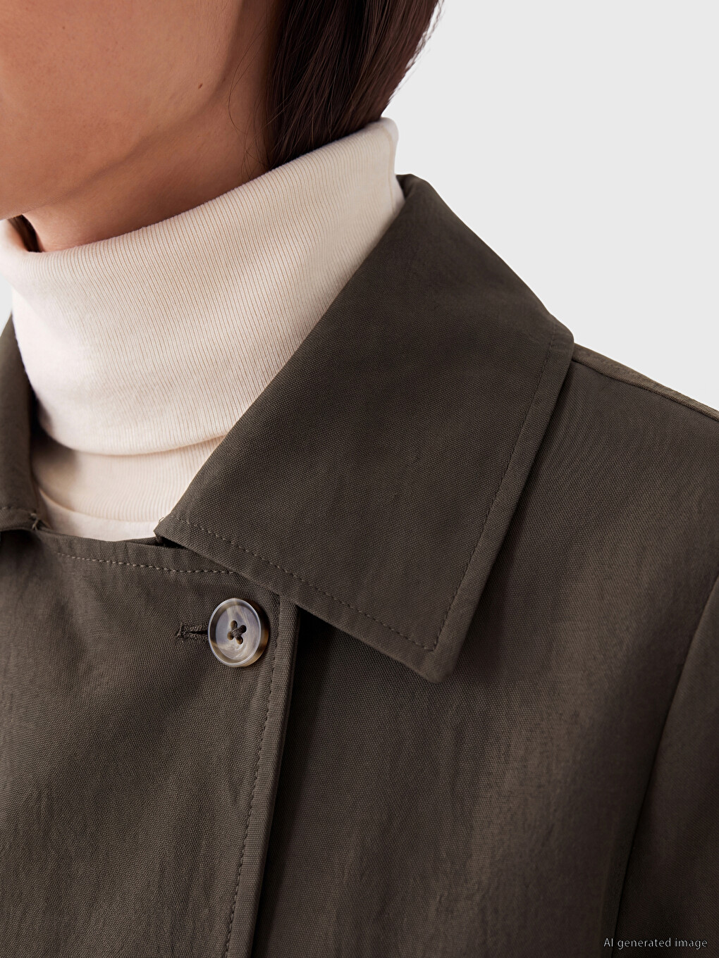 Haki Kuşaklı Oversize Kadın Gabardin Ceket-2