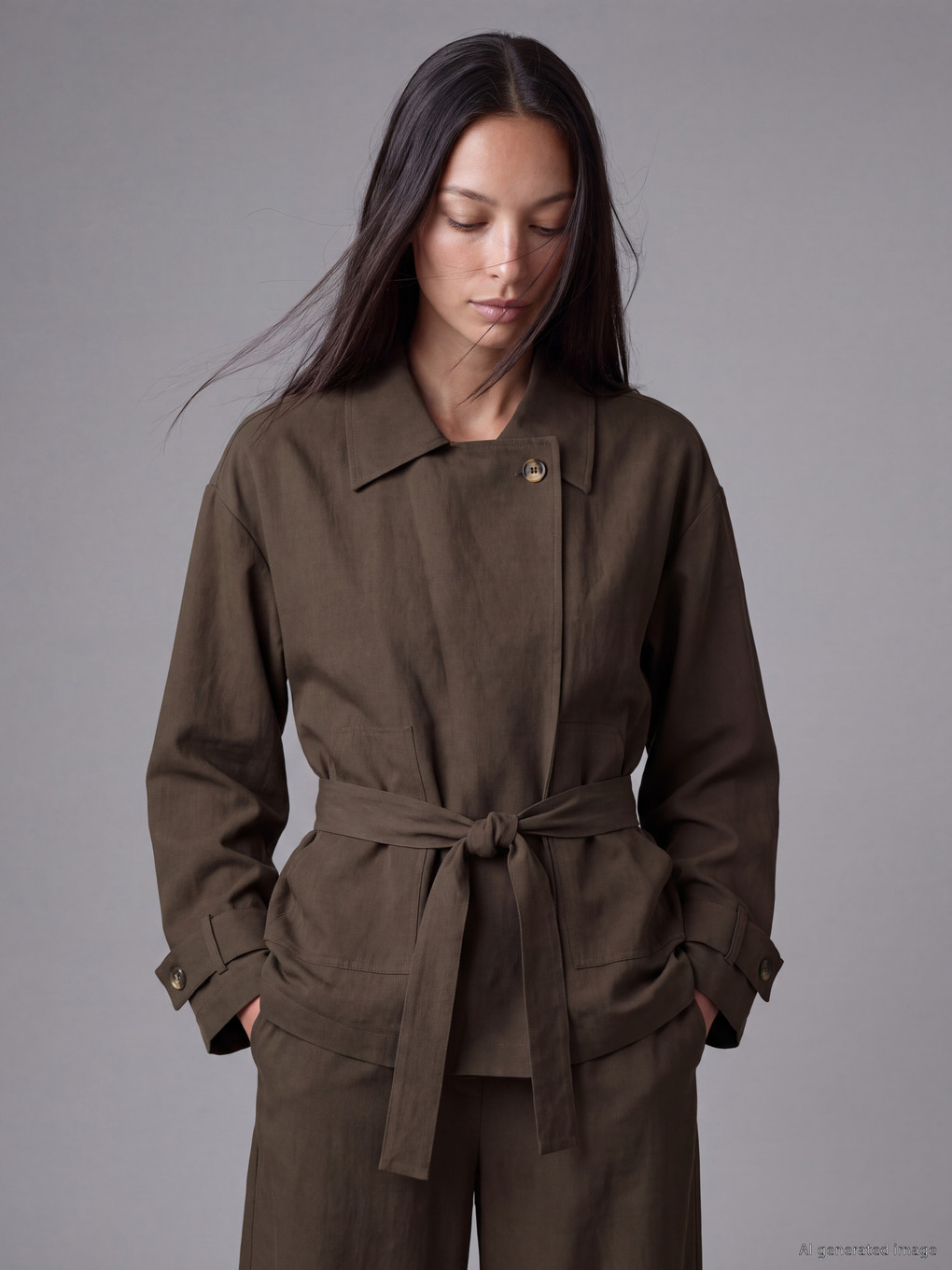 LCW STUDIO Kuşaklı Oversize Kadın Gabardin Ceket - W6N649Z8-2TF