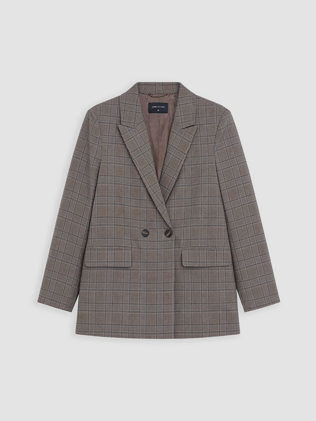 Kahverengi Kruvaze Yaka Ekose Kadın Blazer Ceket