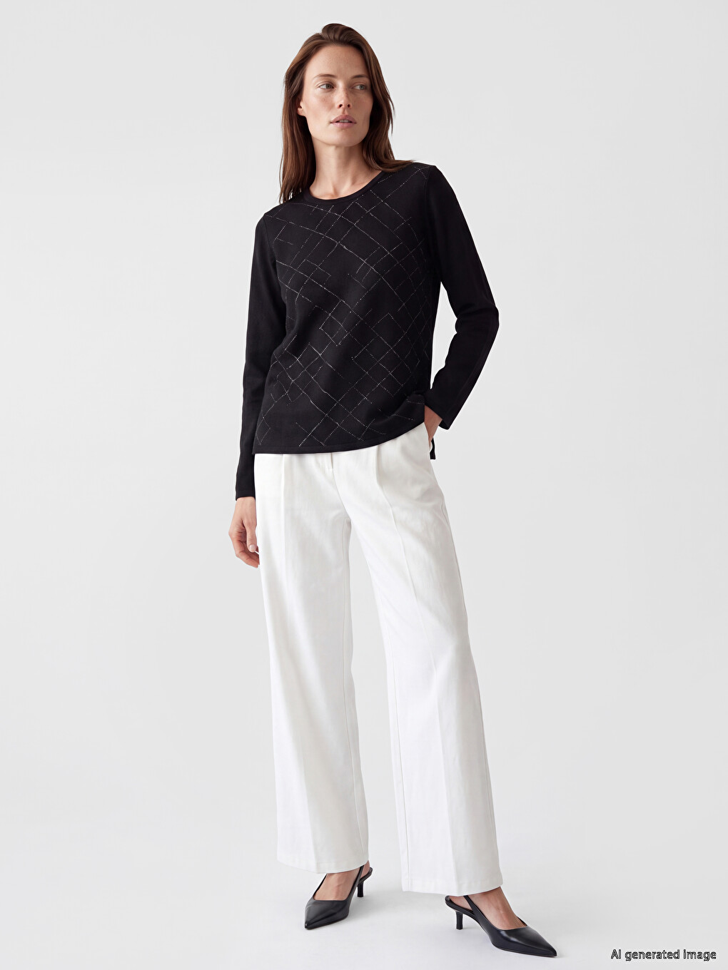 Crew Neck Argyle Women's Sweater-1