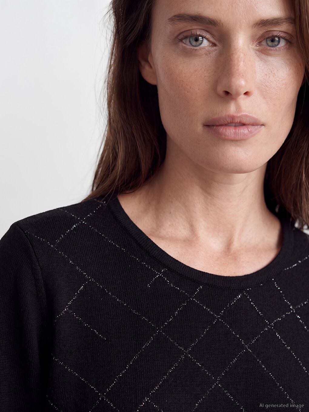 Crew Neck Argyle Women's Sweater-2