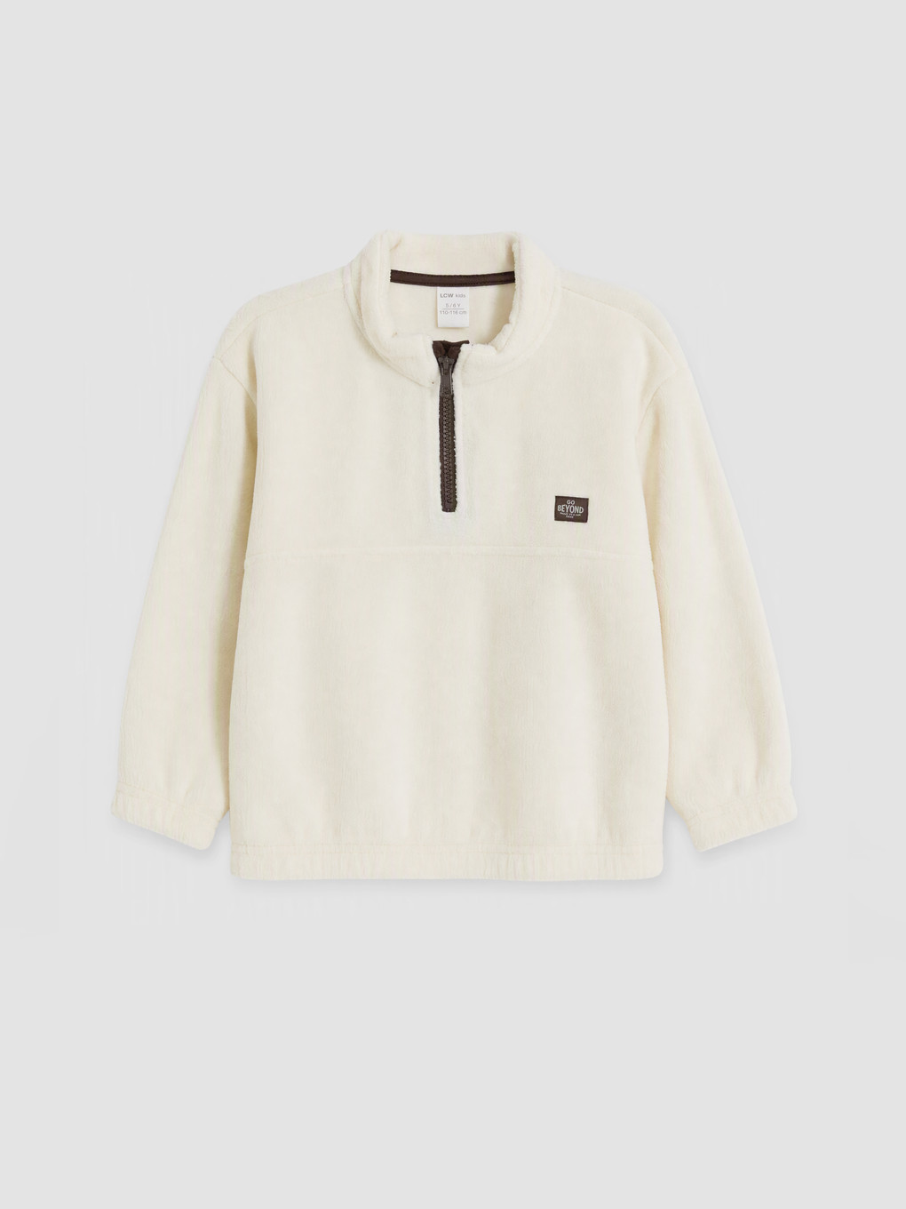 Bej Dik Yaka Erkek Çocuk Polar Sweatshirt