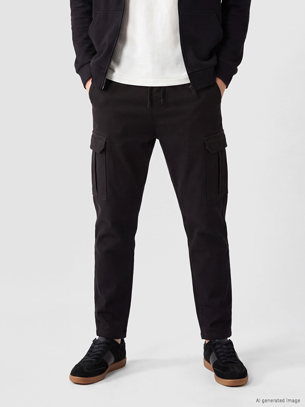 Siyah Regular Fit Erkek Kargo Pantolon