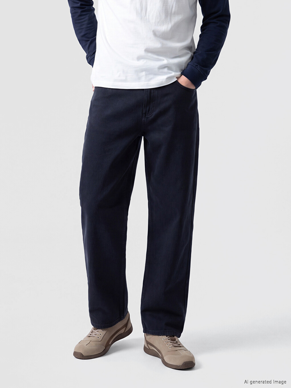 Lacivert Relax Fit Gabardin Erkek Pantolon-1