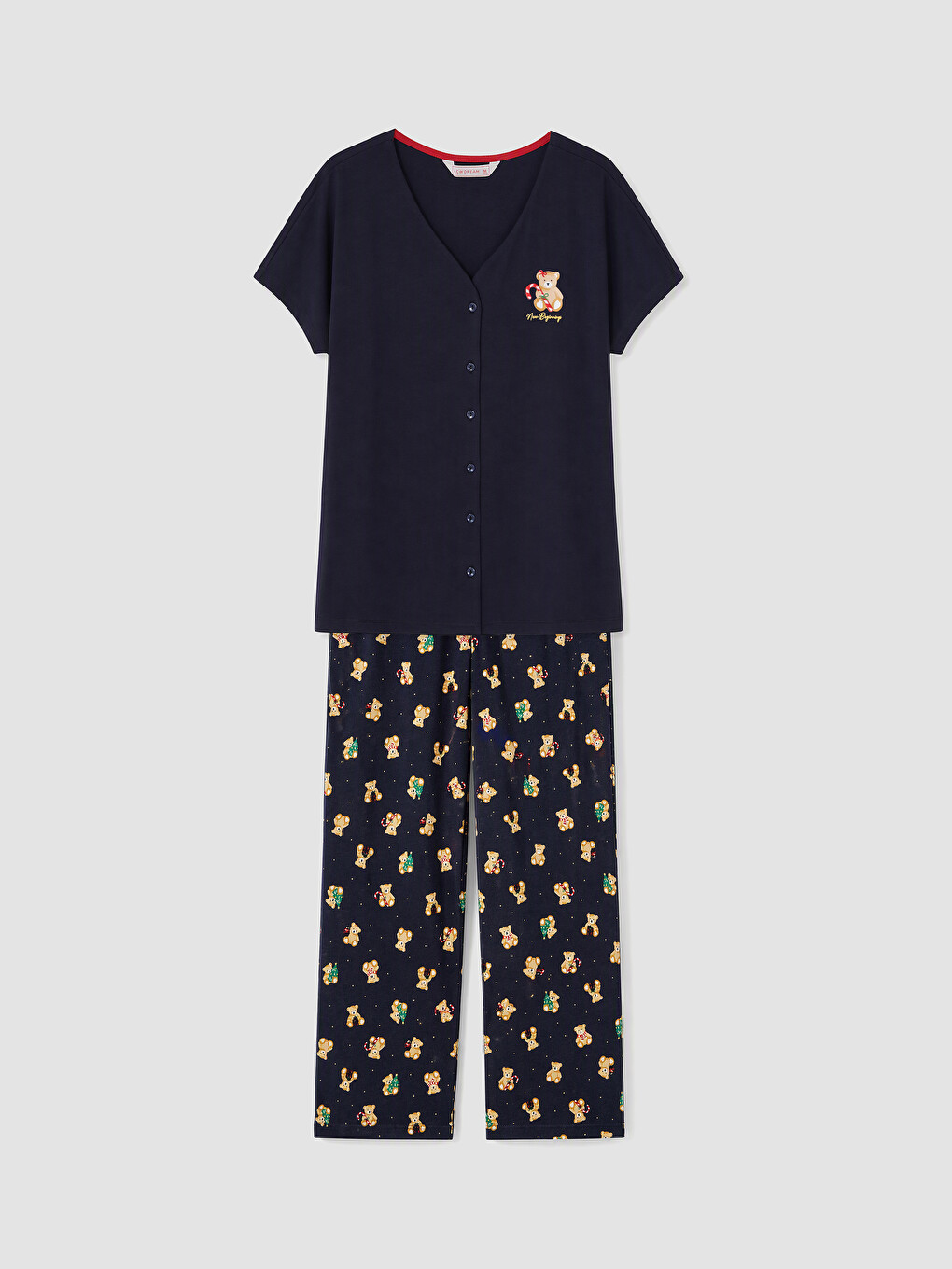 Lacivert V Yaka Desenli Hamile Pijama Takım