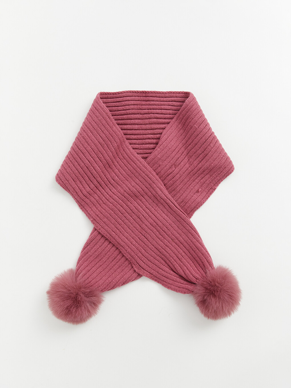 Pembe Ponponlu Kız Bebek Triko Atkı-1