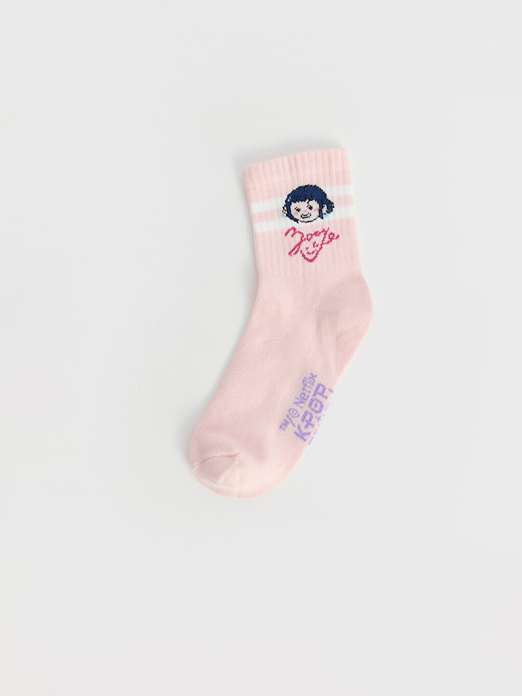Pembe K-pop Baskılı Kız Çocuk Soket Çorap 3'lü-1