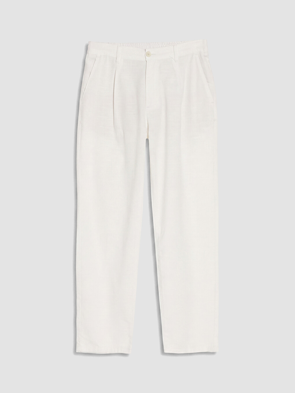 Beyaz Regular Fit Erkek Pileli Pantolon-4