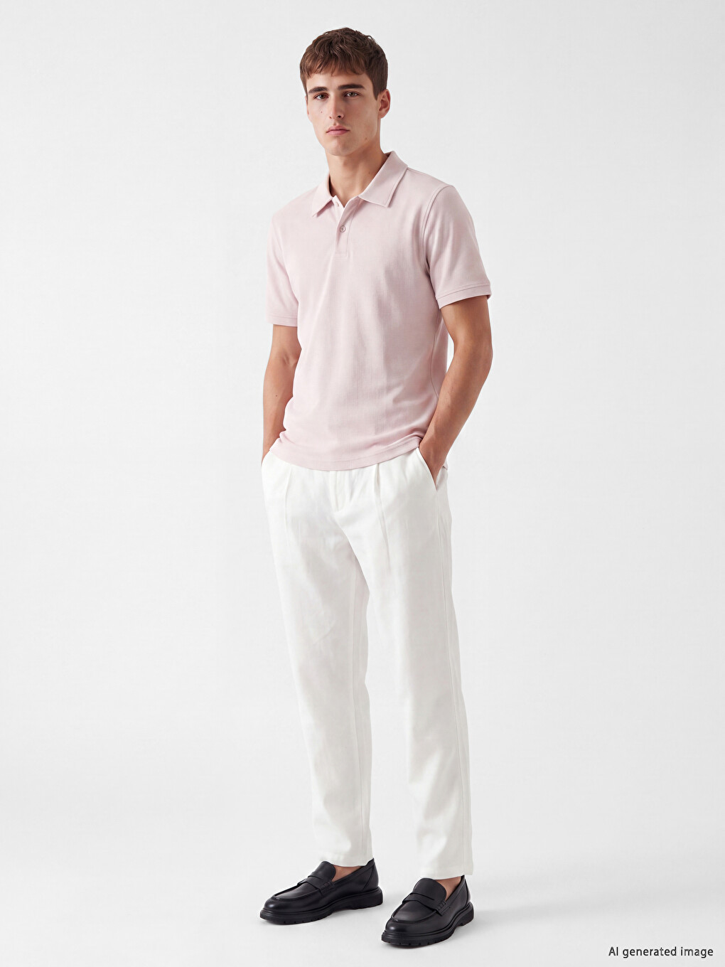 Beyaz Regular Fit Erkek Pileli Pantolon-1