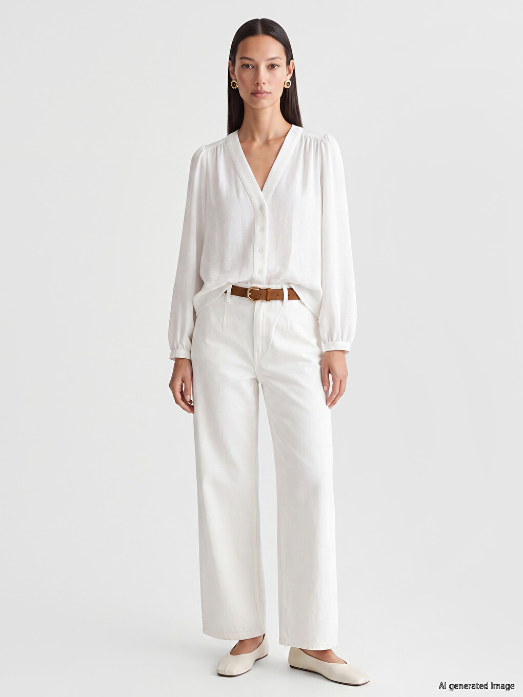 V Neck Gathered Detail Women's Blouse-1