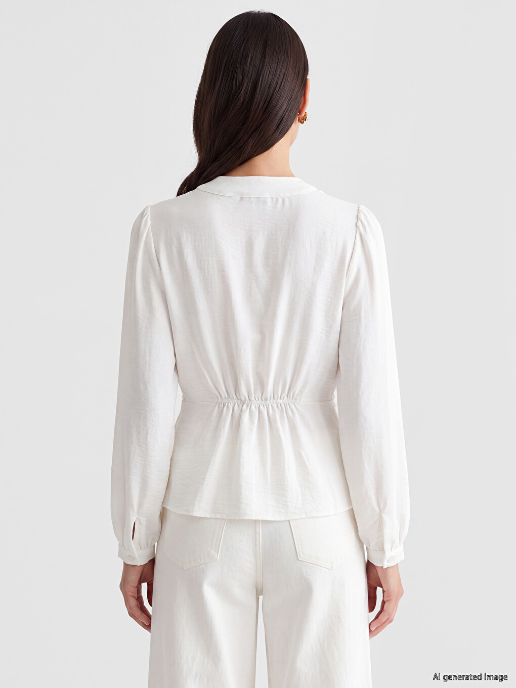 V Neck Gathered Detail Women's Blouse-3