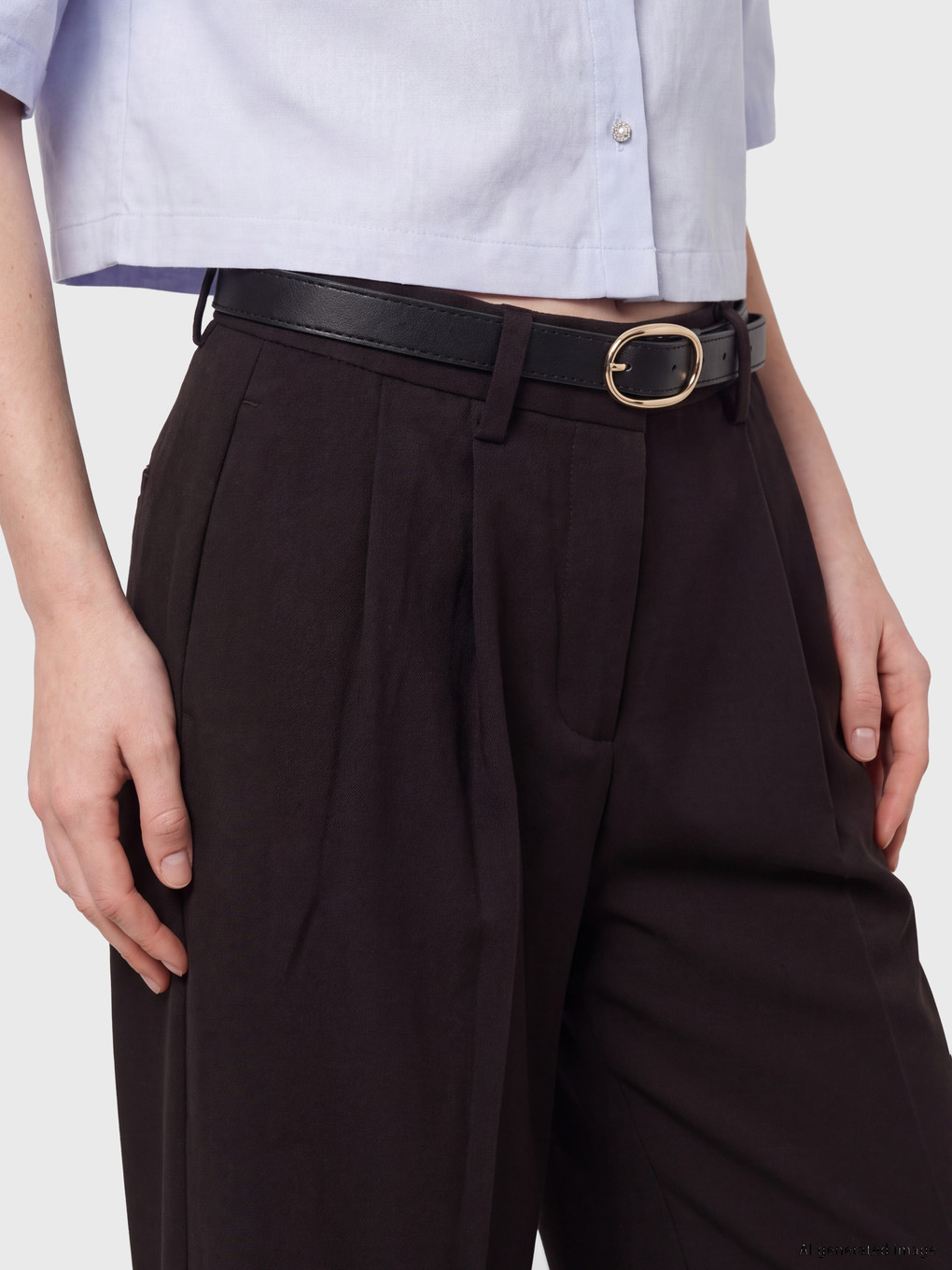 Belted Women's Fabric Trousers-2