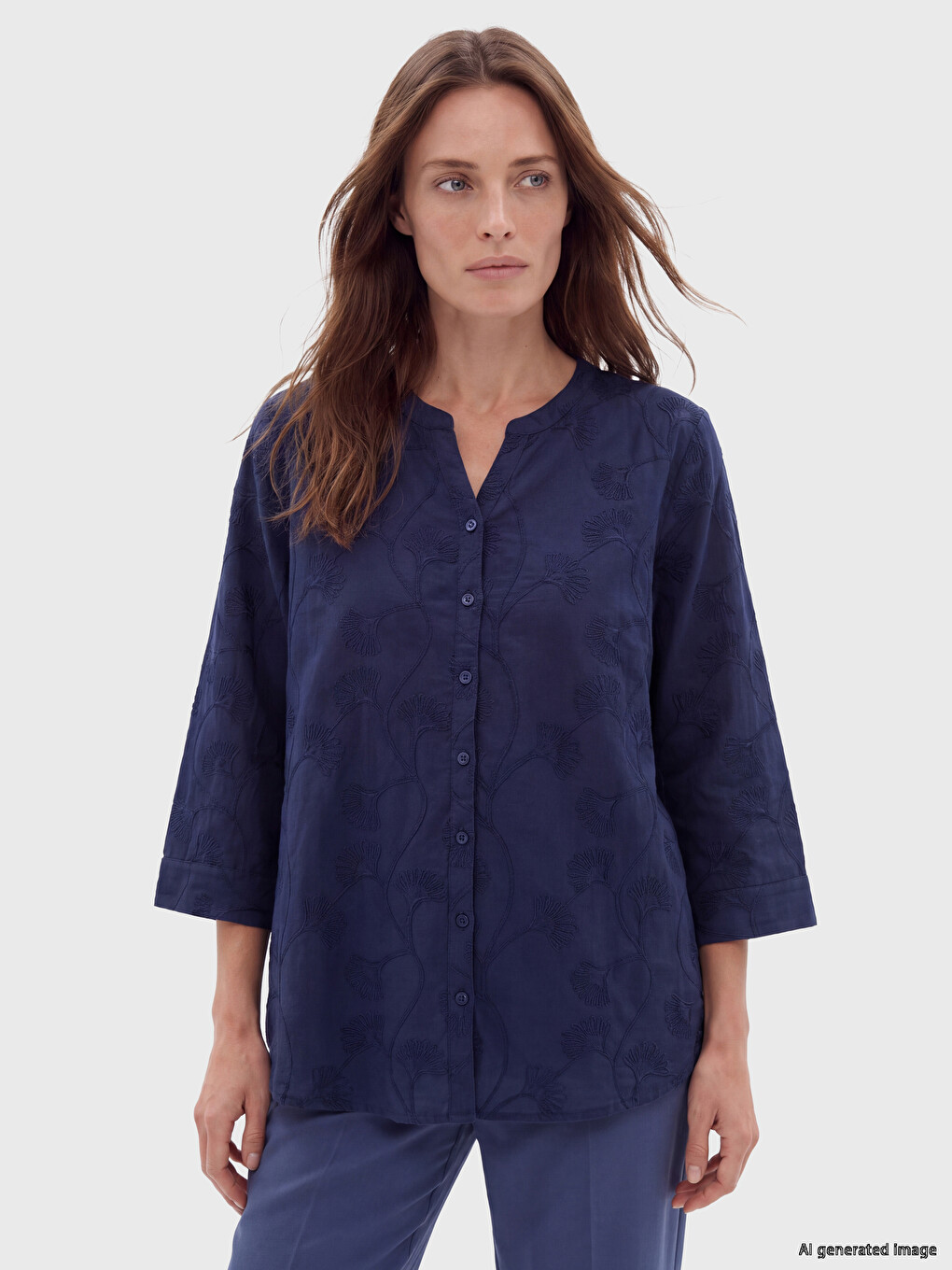 Notch Neck Embroidered Blouse