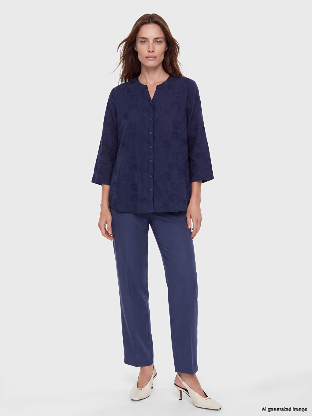 Notch Neck Embroidered Blouse-1