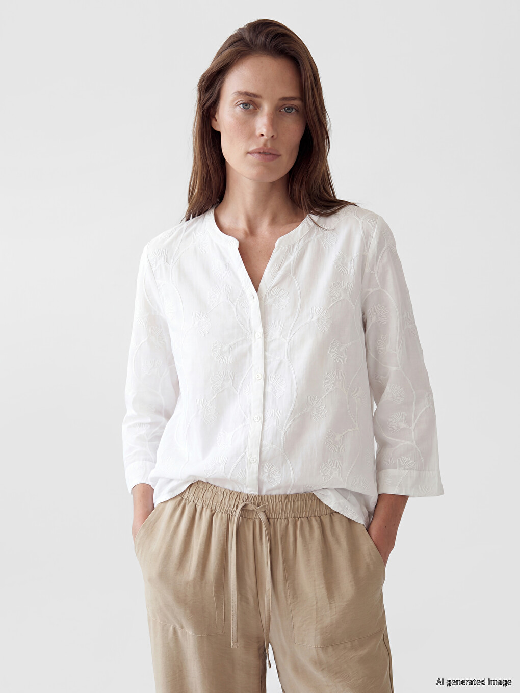 Notch Neck Embroidered Blouse