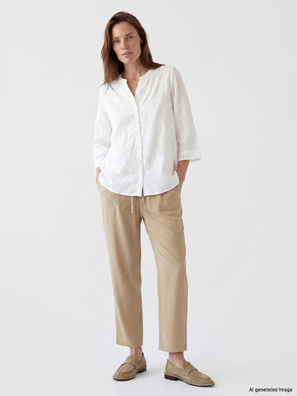 Notch Neck Embroidered Blouse-1