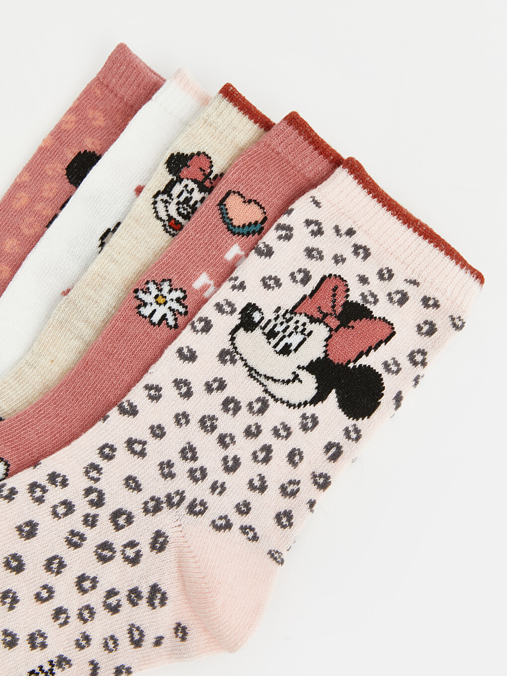 Pembe 5'li Minnie Mouse Kız Çocuk Soket Çorap-6