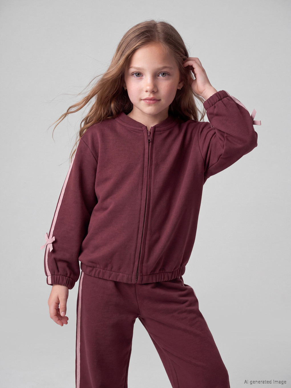 Bisiklet Yaka Kız Çocuk Fermuarlı Sweatshirt-1